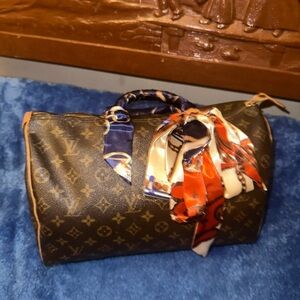 Louis Vuitton Speedy 35 Brown Monogram Bag with Colorful Scarf